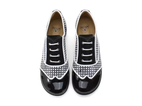 Women's^Fluevog Shoes Martha | Contrast Lace-Up Shoe Black/White Xo
