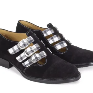 Women's^Fluevog Shoes Mcphee | Triple-Strap Buckle Shoe Black/Plaid