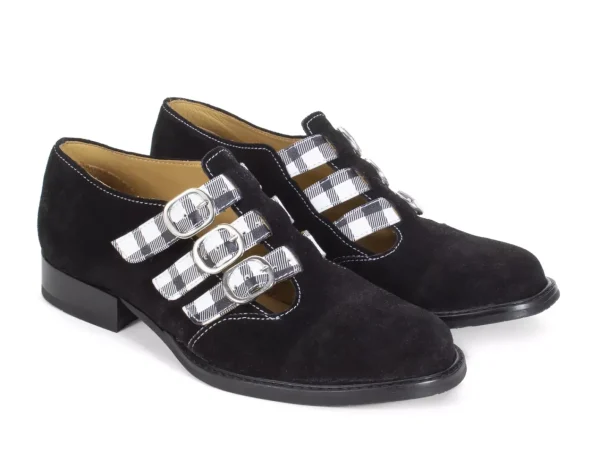 Women's^Fluevog Shoes Mcphee | Triple-Strap Buckle Shoe Black/Plaid
