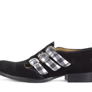 Women's^Fluevog Shoes Mcphee | Triple-Strap Buckle Shoe Black/Plaid