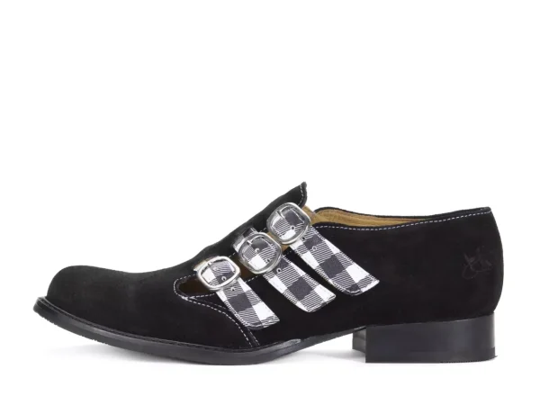 Women's^Fluevog Shoes Mcphee | Triple-Strap Buckle Shoe Black/Plaid