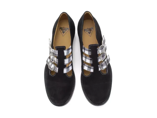 Women's^Fluevog Shoes Mcphee | Triple-Strap Buckle Shoe Black/Plaid