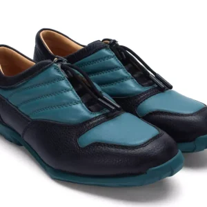 Men's^Fluevog Shoes Meridian | Slip-On Shoe With Plastic Toggle Black/Teal