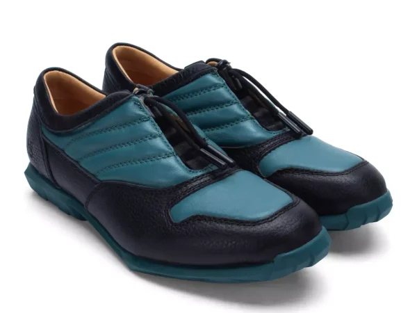 Men's^Fluevog Shoes Meridian | Slip-On Shoe With Plastic Toggle Black/Teal