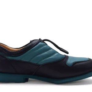 Men's^Fluevog Shoes Meridian | Slip-On Shoe With Plastic Toggle Black/Teal