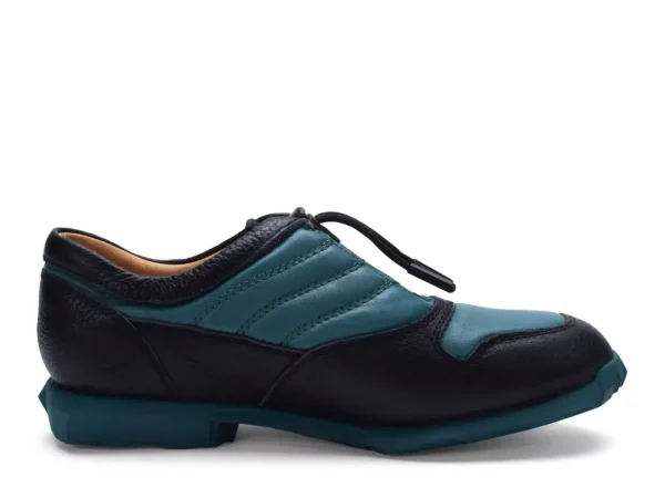 Men's^Fluevog Shoes Meridian | Slip-On Shoe With Plastic Toggle Black/Teal