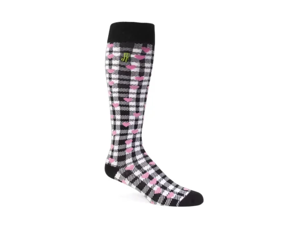 Women's^Fluevog Shoes Mochi Vog Socks | Spotted Gingham Sock White/Black/Pink Hearts
