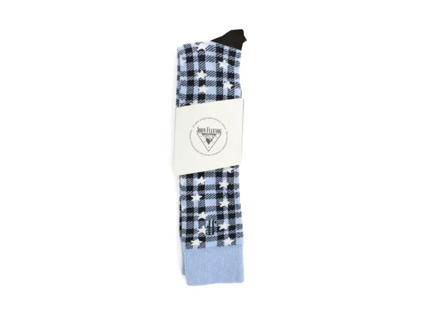 Women's^Fluevog Shoes Mochi Vog Socks | Spotted Gingham Sock Black/Blue Stars