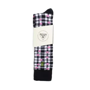 Women's^Fluevog Shoes Mochi Vog Socks | Spotted Gingham Sock White/Black/Pink Hearts