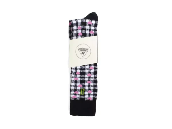 Women's^Fluevog Shoes Mochi Vog Socks | Spotted Gingham Sock White/Black/Pink Hearts