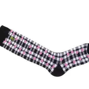 Women's^Fluevog Shoes Mochi Vog Socks | Spotted Gingham Sock White/Black/Pink Hearts