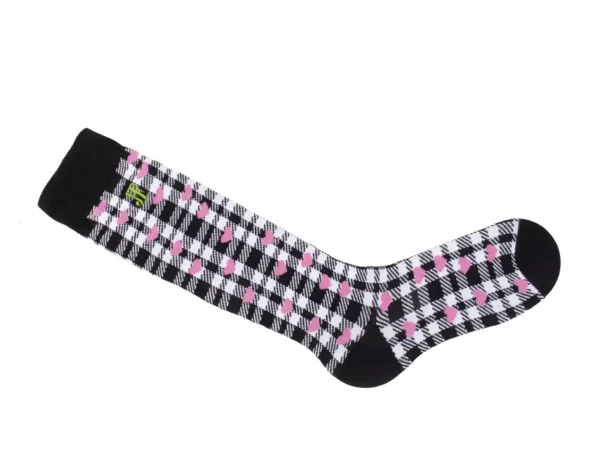 Women's^Fluevog Shoes Mochi Vog Socks | Spotted Gingham Sock White/Black/Pink Hearts