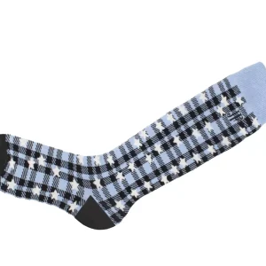 Women's^Fluevog Shoes Mochi Vog Socks | Spotted Gingham Sock Black/Blue Stars