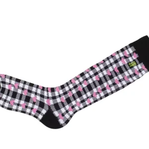 Women's^Fluevog Shoes Mochi Vog Socks | Spotted Gingham Sock White/Black/Pink Hearts