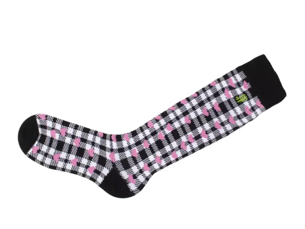 Women's^Fluevog Shoes Mochi Vog Socks | Spotted Gingham Sock White/Black/Pink Hearts
