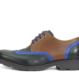 Men's^Fluevog Shoes Nathaniel | Double Wingtip Derby Green/Blue/Brown