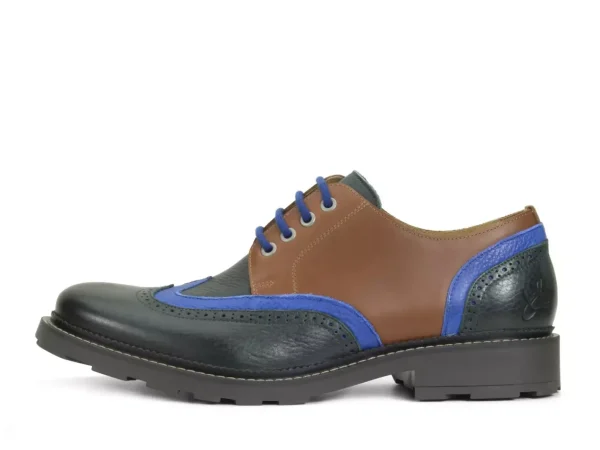 Men's^Fluevog Shoes Nathaniel | Double Wingtip Derby Green/Blue/Brown