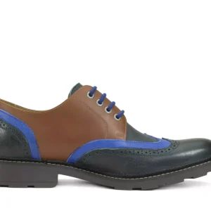 Men's^Fluevog Shoes Nathaniel | Double Wingtip Derby Green/Blue/Brown