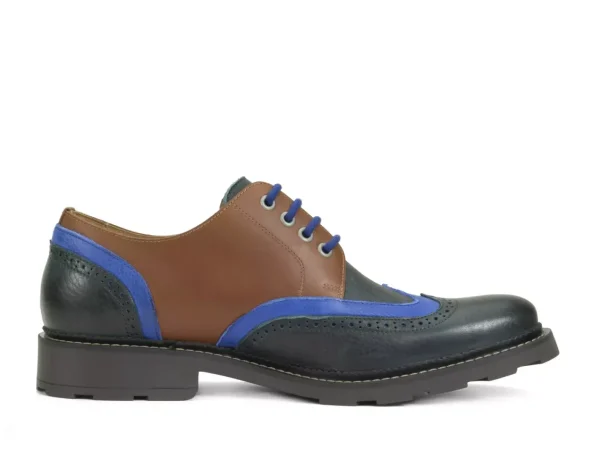 Men's^Fluevog Shoes Nathaniel | Double Wingtip Derby Green/Blue/Brown