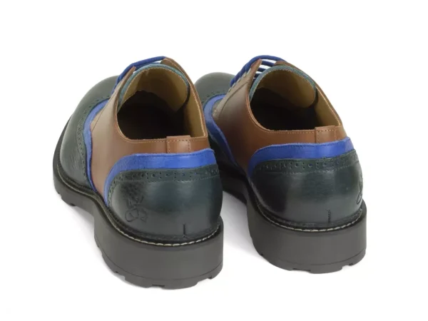 Men's^Fluevog Shoes Nathaniel | Double Wingtip Derby Green/Blue/Brown