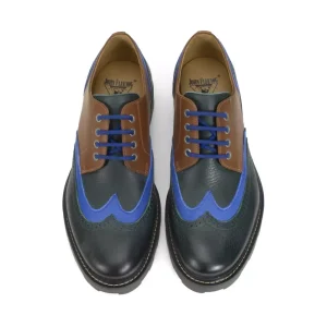 Men's^Fluevog Shoes Nathaniel | Double Wingtip Derby Green/Blue/Brown