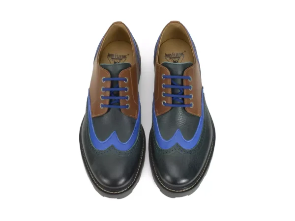 Men's^Fluevog Shoes Nathaniel | Double Wingtip Derby Green/Blue/Brown