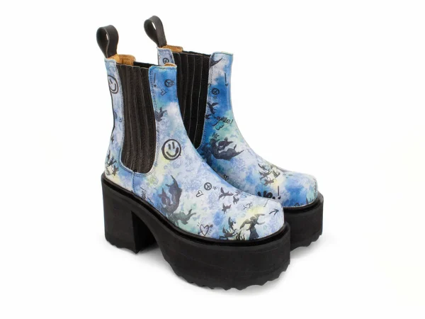 Women's^Fluevog Shoes Nerds | Platform Chelsea Boot Blue Graffiti