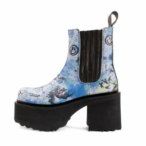 Women's^Fluevog Shoes Nerds | Platform Chelsea Boot Blue Graffiti