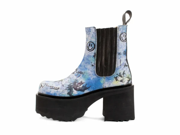Women's^Fluevog Shoes Nerds | Platform Chelsea Boot Blue Graffiti