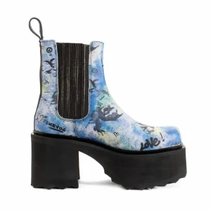 Women's^Fluevog Shoes Nerds | Platform Chelsea Boot Blue Graffiti