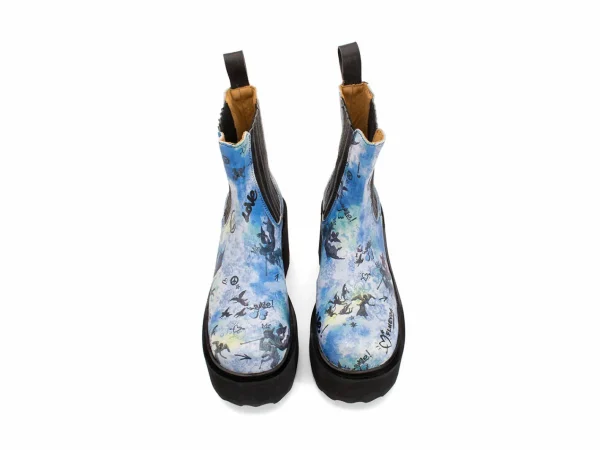 Women's^Fluevog Shoes Nerds | Platform Chelsea Boot Blue Graffiti