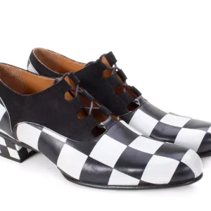 Women's^Fluevog Shoes Obero | Open Lace-Up Shoe Black/White