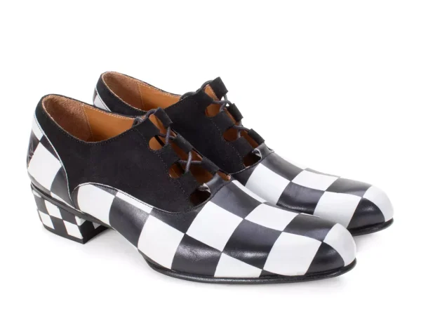 Women's^Fluevog Shoes Obero | Open Lace-Up Shoe Black/White