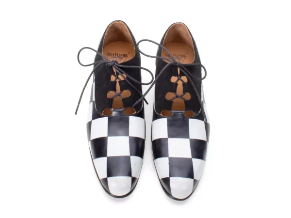 Women's^Fluevog Shoes Obero | Open Lace-Up Shoe Black/White