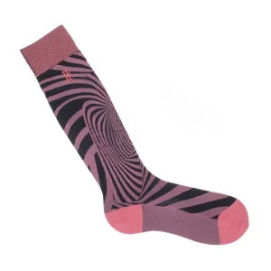 Women's^Fluevog Shoes Oberon Vog Socks | Knee-High Optical Illusion Sock Pink/Black