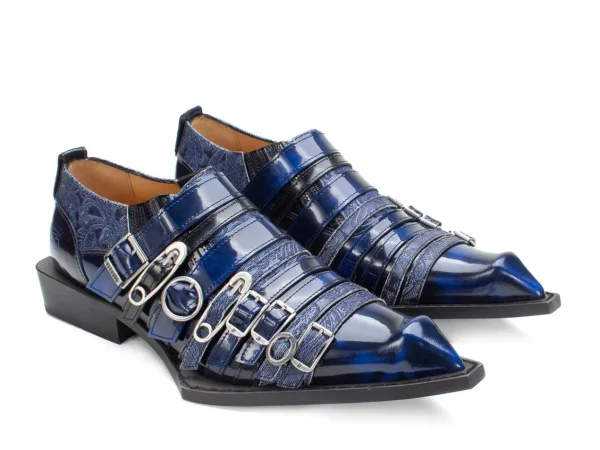 Men's^Fluevog Shoes Ozzy | Slip-On Swordfish Buckle Shoe Blue