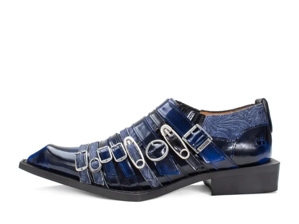 Men's^Fluevog Shoes Ozzy | Slip-On Swordfish Buckle Shoe Blue