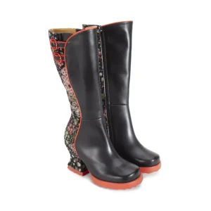 Women's^Fluevog Shoes Pare | Zip-Up Tall Boot Black/Floral