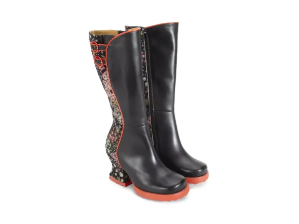 Women's^Fluevog Shoes Pare | Zip-Up Tall Boot Black/Floral
