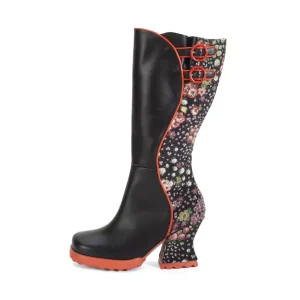 Women's^Fluevog Shoes Pare | Zip-Up Tall Boot Black/Floral