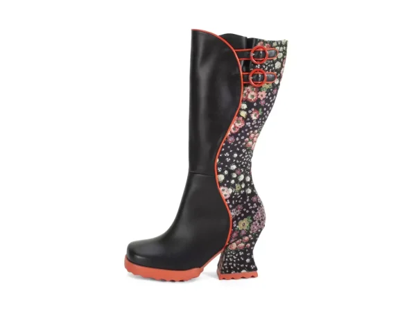 Women's^Fluevog Shoes Pare | Zip-Up Tall Boot Black/Floral
