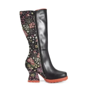 Women's^Fluevog Shoes Pare | Zip-Up Tall Boot Black/Floral