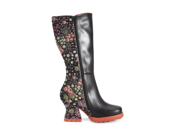 Women's^Fluevog Shoes Pare | Zip-Up Tall Boot Black/Floral