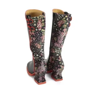 Women's^Fluevog Shoes Pare | Zip-Up Tall Boot Black/Floral
