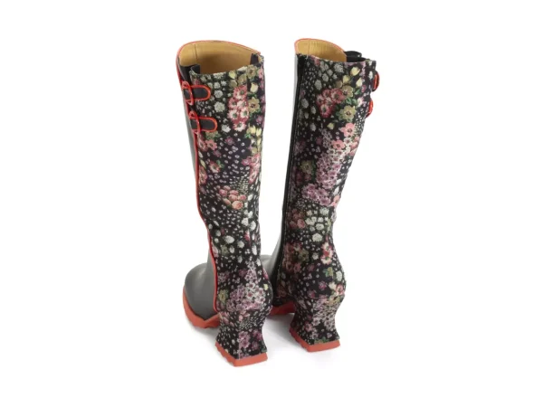 Women's^Fluevog Shoes Pare | Zip-Up Tall Boot Black/Floral