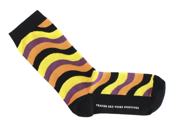 Accessories^Fluevog Shoes Peggy-Sue Vog Socks | Wave Patterned Sock Black/Yellow