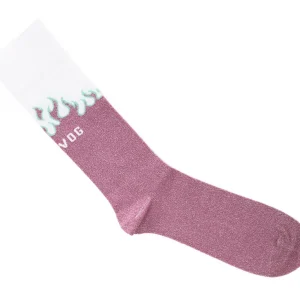 Accessories^Fluevog Shoes Pico Vog Socks | Sparkly Flame Sock White/Pink