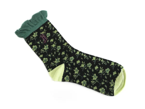 Accessories^Fluevog Shoes Purrcy Vog Socks | Floral Ruffle Sock Green/Black