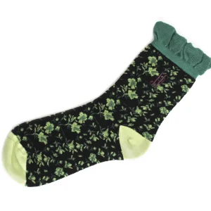 Accessories^Fluevog Shoes Purrcy Vog Socks | Floral Ruffle Sock Green/Black