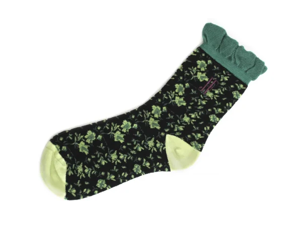 Accessories^Fluevog Shoes Purrcy Vog Socks | Floral Ruffle Sock Green/Black